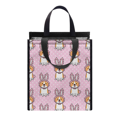 Bunny Corgi Pattern Print Insulated Lunch Tote