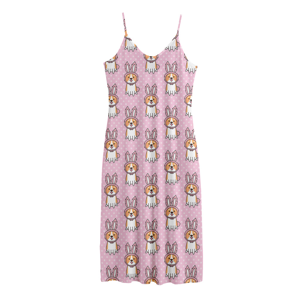 Bunny Corgi Pattern Print Jersey Midi Cami Dress
