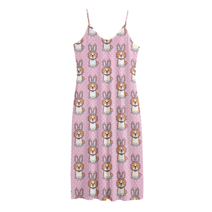 Bunny Corgi Pattern Print Jersey Midi Cami Dress