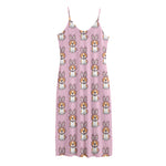 Bunny Corgi Pattern Print Jersey Midi Cami Dress