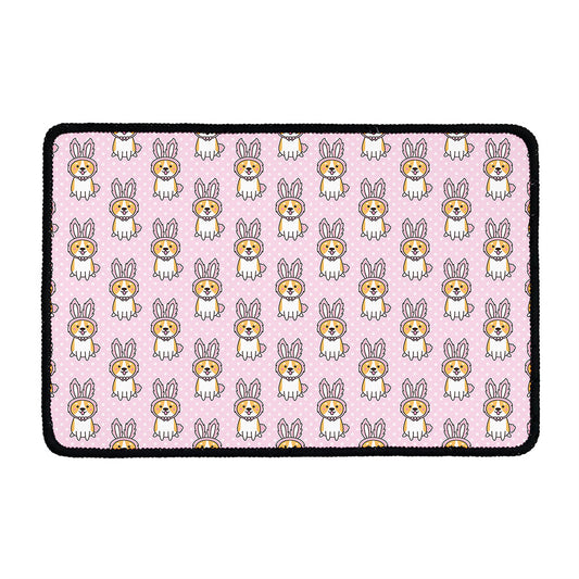 Bunny Corgi Pattern Print Kitchen Mat
