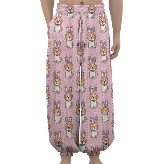 Bunny Corgi Pattern Print Lantern Pants