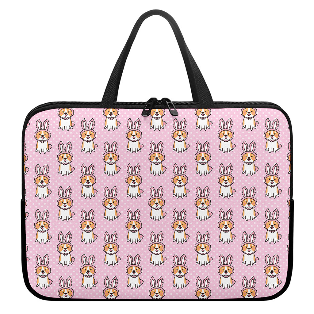 Bunny Corgi Pattern Print Laptop Sleeve With Handle