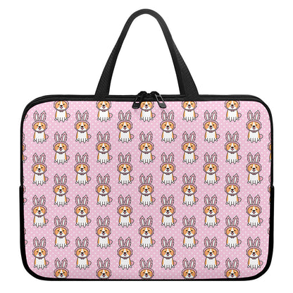 Bunny Corgi Pattern Print Laptop Sleeve With Handle