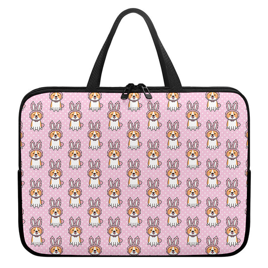 Bunny Corgi Pattern Print Laptop Sleeve With Handle