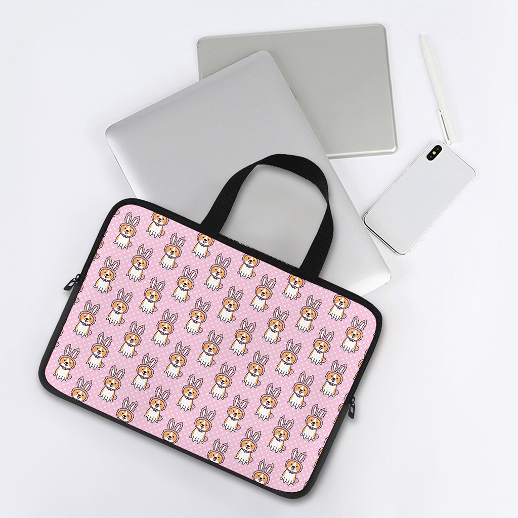 Bunny Corgi Pattern Print Laptop Sleeve With Handle