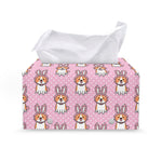 Bunny Corgi Pattern Print Leather Tissue Box Cover