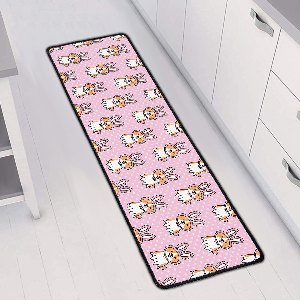 Bunny Corgi Pattern Print Long Kitchen Mat