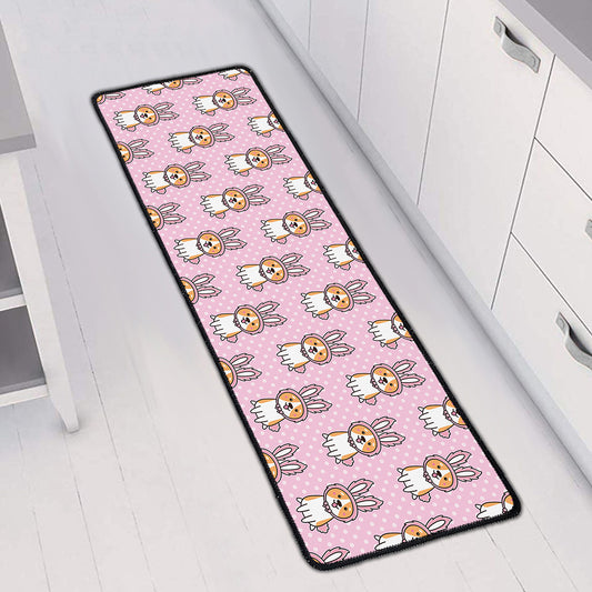 Bunny Corgi Pattern Print Long Kitchen Mat