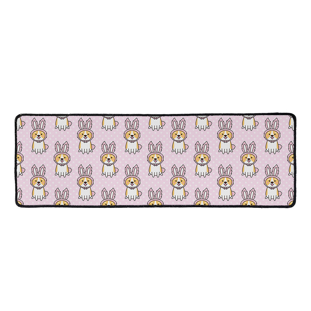 Bunny Corgi Pattern Print Long Kitchen Mat