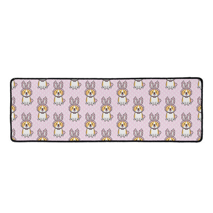 Bunny Corgi Pattern Print Long Kitchen Mat