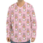 Bunny Corgi Pattern Print Long Sleeve Baseball Jersey