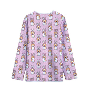 Bunny Corgi Pattern Print Long Sleeve Short Coat