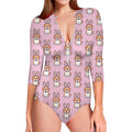 Bunny Corgi Pattern Print Long Sleeve Swimsuit