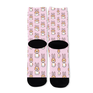 Bunny Corgi Pattern Print Long Socks