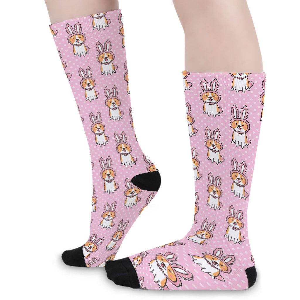 Bunny Corgi Pattern Print Long Socks