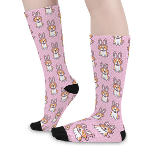 Bunny Corgi Pattern Print Long Socks