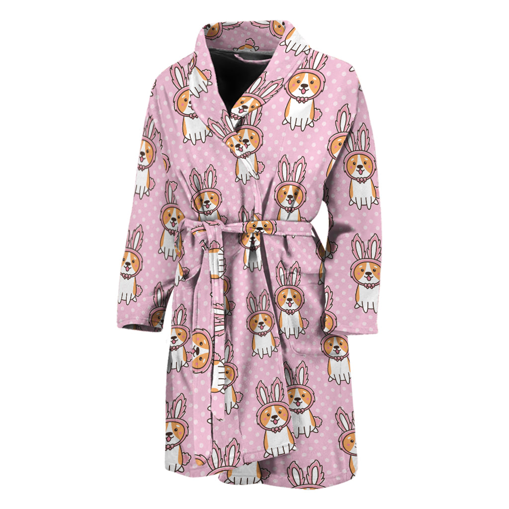 Bunny Corgi Pattern Print Men's Bathrobe