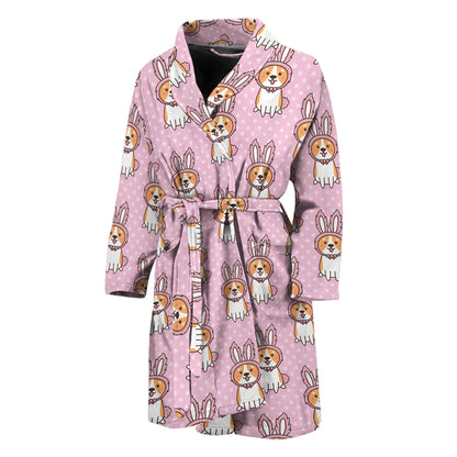 Bunny Corgi Pattern Print Men's Bathrobe