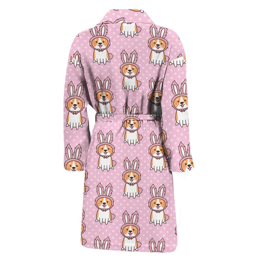 Bunny Corgi Pattern Print Men's Bathrobe