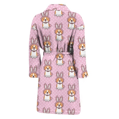 Bunny Corgi Pattern Print Men's Bathrobe