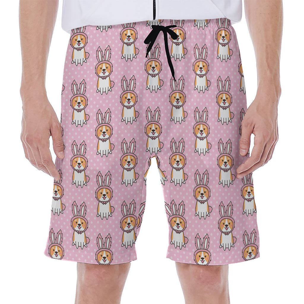 Bunny Corgi Pattern Print Men's Beach Shorts