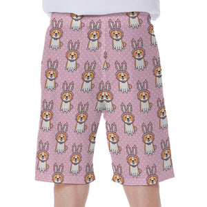 Bunny Corgi Pattern Print Men's Beach Shorts