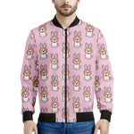 Bunny Corgi Pattern Print Men's Bomber Jacket