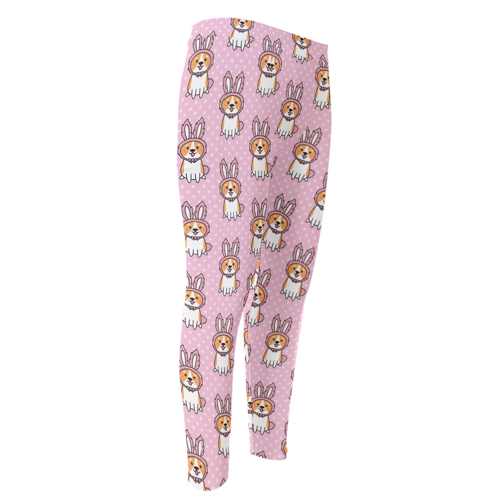 Bunny Corgi Pattern Print Men's Compression Pants