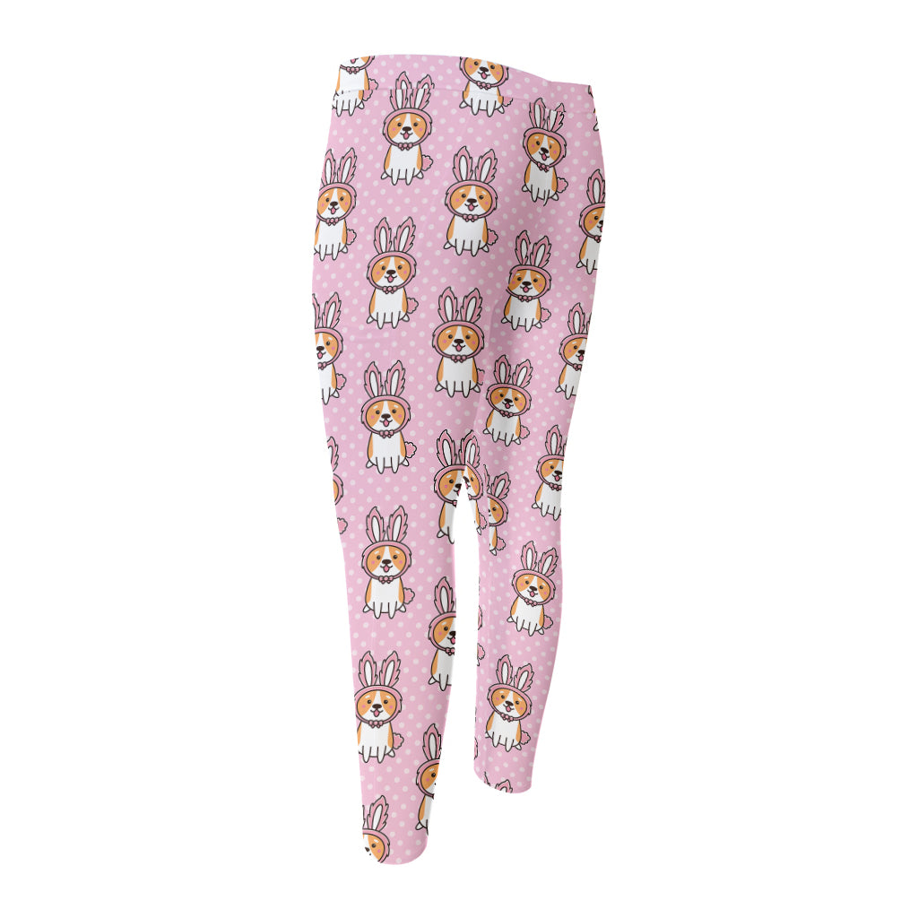 Bunny Corgi Pattern Print Men's Compression Pants