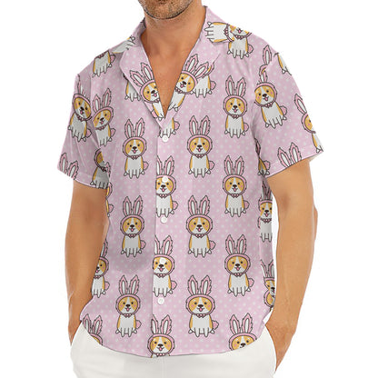 Bunny Corgi Pattern Print Men's Deep V-Neck Shirt