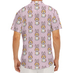 Bunny Corgi Pattern Print Men's Deep V-Neck Shirt