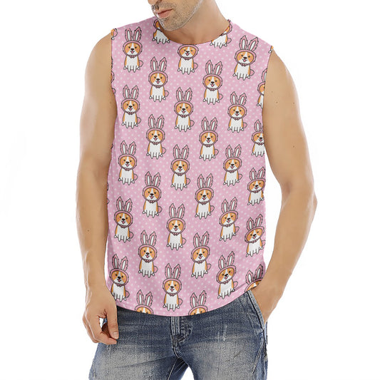 Bunny Corgi Pattern Print Men's Fitness Tank Top