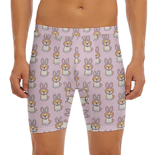 Bunny Corgi Pattern Print Men's Long Boxer Briefs