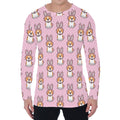 Bunny Corgi Pattern Print Men's Long Sleeve T-Shirt