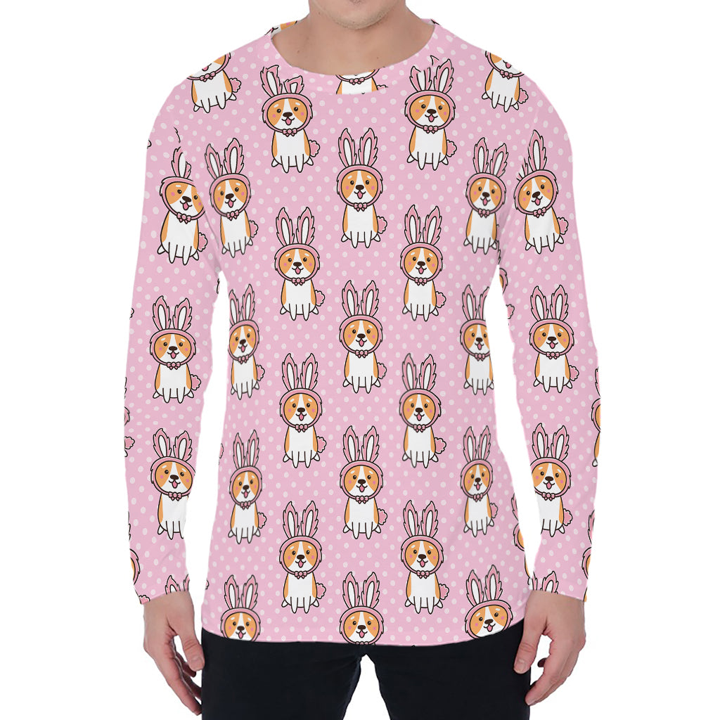 Bunny Corgi Pattern Print Men's Long Sleeve T-Shirt