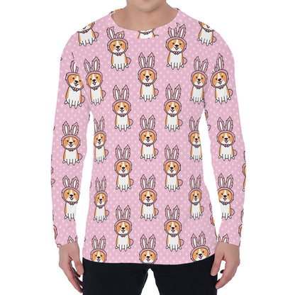 Bunny Corgi Pattern Print Men's Long Sleeve T-Shirt