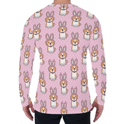 Bunny Corgi Pattern Print Men's Long Sleeve T-Shirt