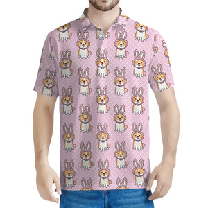 Bunny Corgi Pattern Print Men's Polo Shirt