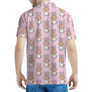 Bunny Corgi Pattern Print Men's Polo Shirt