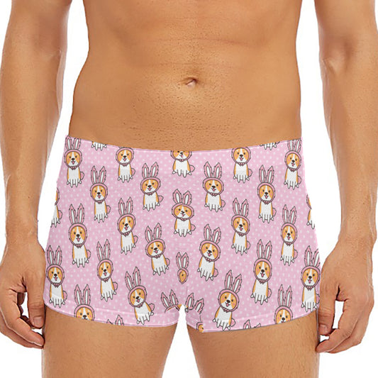 Bunny Corgi Pattern Print Men's Short Boxer Briefs