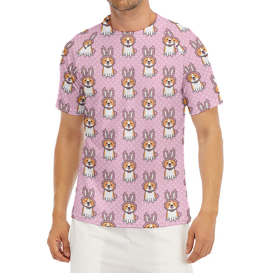 Bunny Corgi Pattern Print Men's Short Sleeve Rash Guard