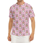 Bunny Corgi Pattern Print Men's Short Sleeve Rash Guard
