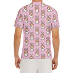 Bunny Corgi Pattern Print Men's Short Sleeve Rash Guard