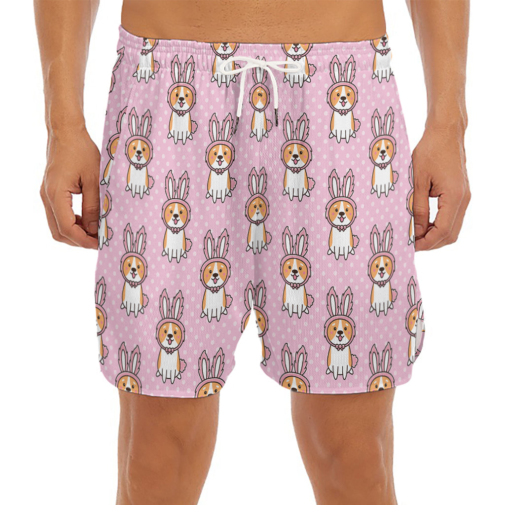 Bunny Corgi Pattern Print Men's Split Running Shorts