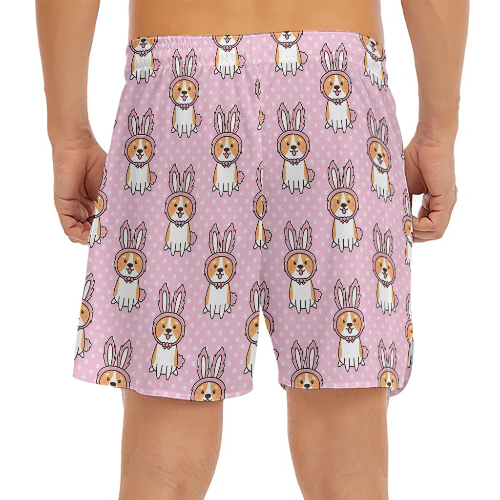 Bunny Corgi Pattern Print Men's Split Running Shorts