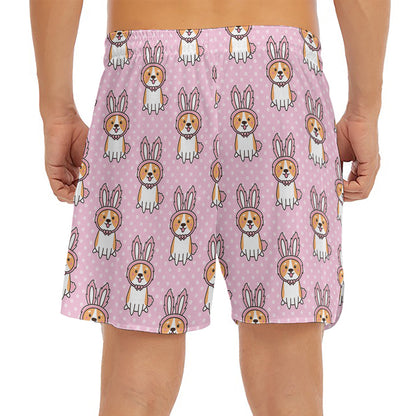Bunny Corgi Pattern Print Men's Split Running Shorts