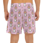 Bunny Corgi Pattern Print Men's Split Running Shorts