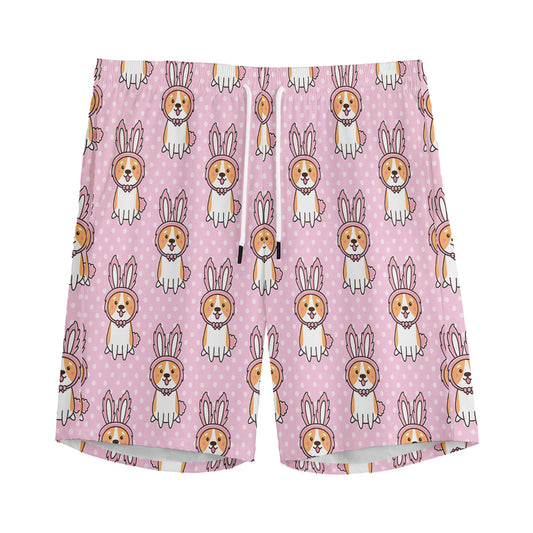Bunny Corgi Pattern Print Men's Sports Shorts