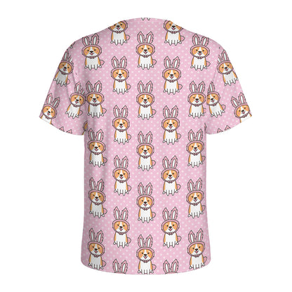 Bunny Corgi Pattern Print Men's Sports T-Shirt